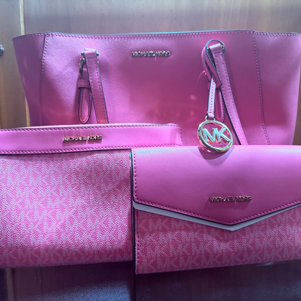 Michael Kors Pink Tote and Crossbody Trio